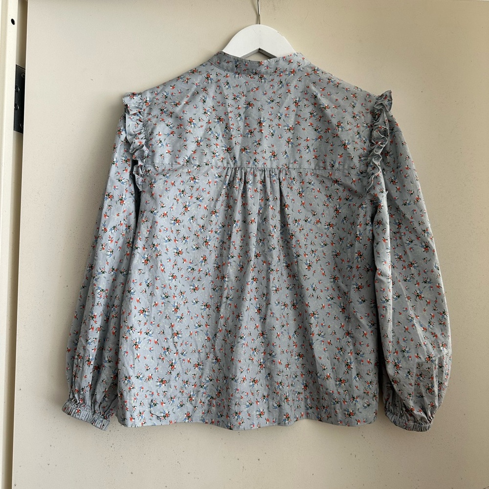 Something Navy Floral Button Down Ruffle Top - image 3